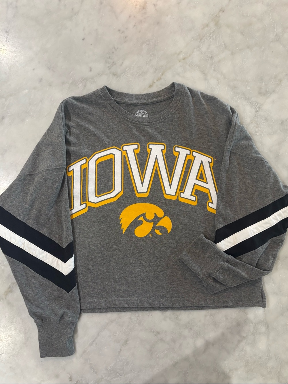 Rivalry Threads Gray & Gold Cropped Iowa Hawkeyes Crewneck